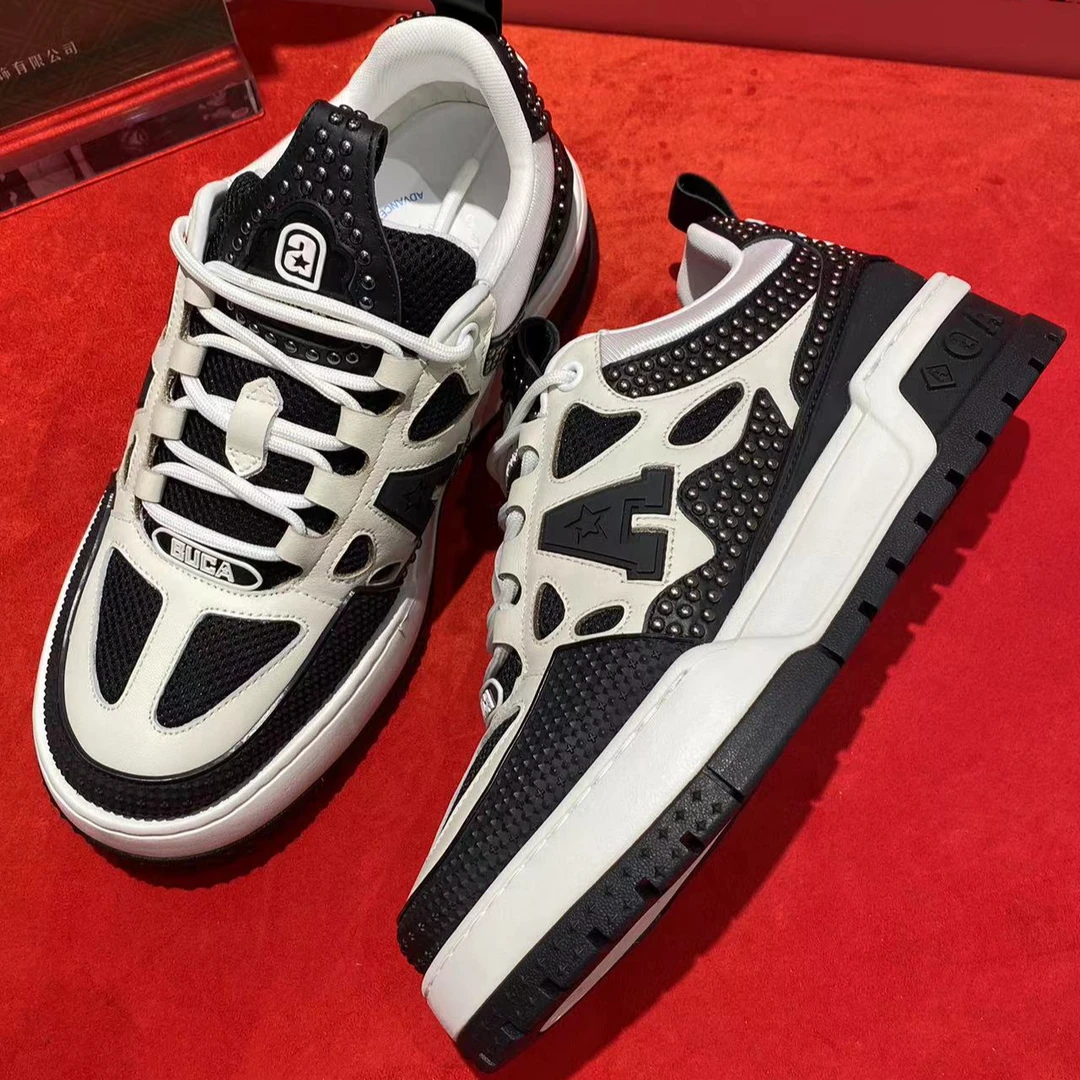 【进口男鞋】斯丹品牌男士时尚花纹休闲板鞋低帮铆钉面包鞋百搭