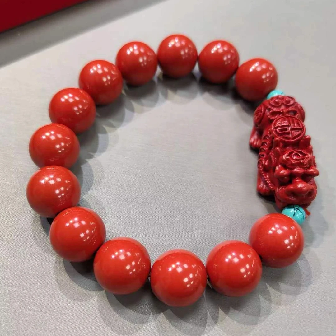 含辰砂工艺品【香港金凤凰珠宝】ZS923-14m天然高提朱砂貔貅手串