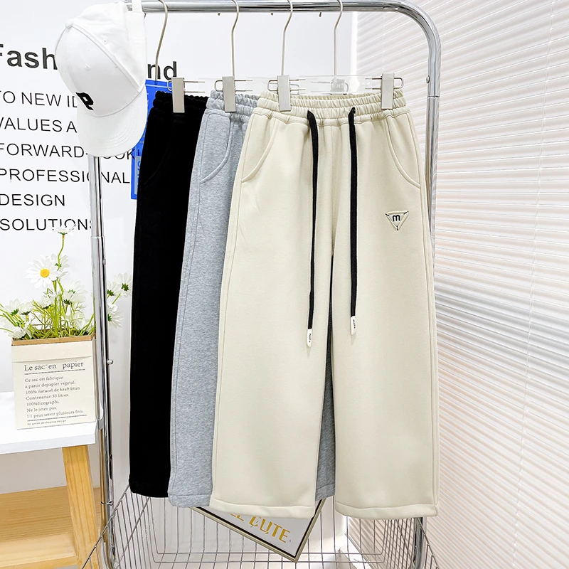 冬季新款女大童加绒长裤休闲洋气宽松舒适百搭卫裤zb3820简约童品