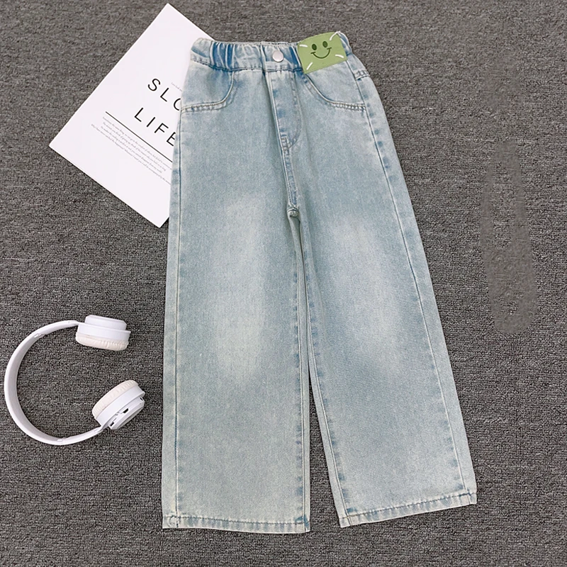 夏季新款女大童笑脸牛仔长裤休闲宽松百搭薄款潮流zb2714简约童品