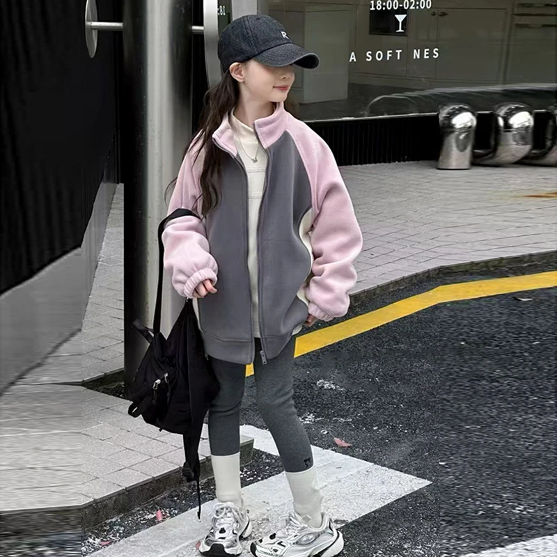 冬季新款女童夹棉棉服宽松保暖儿童时尚外套中大童zb3899简约童品