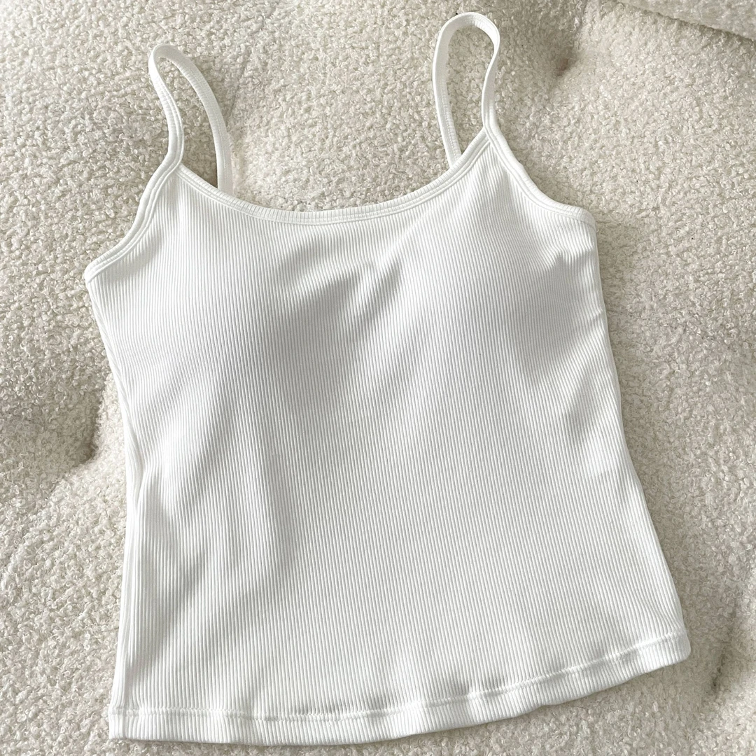 2024春夏百搭条纹女背心打底内搭带胸垫网红外穿修身显瘦短款美背