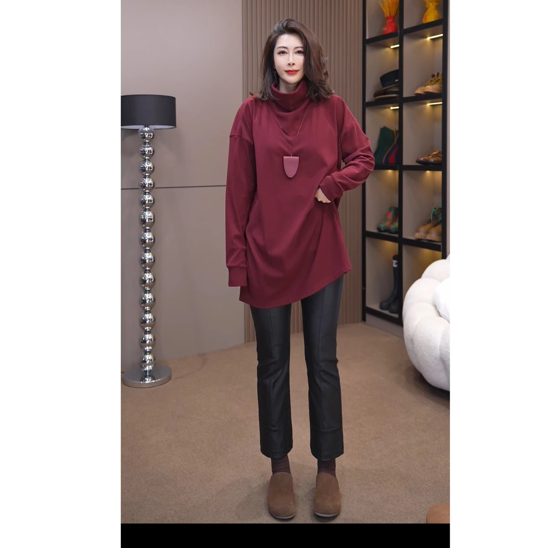 9697#《榜衣》韩版秋冬新款时尚纯色高领简约风宽松休闲百搭女T恤