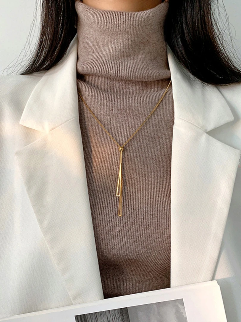 钛钢项链 三角毛衣链长款项链女小众大气高级感秋冬毛衣不掉色