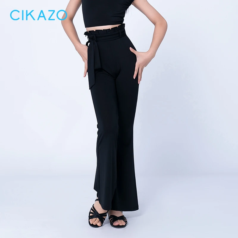 CKZ 拉丁舞裤女童微阔腿跳舞长裤儿童修身国标舞黑色裤子G2257