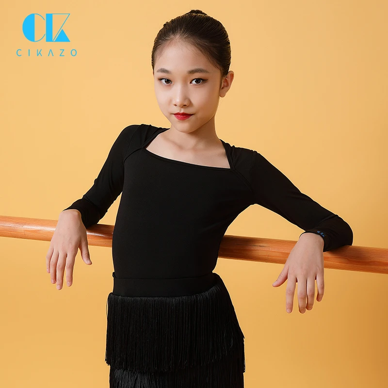 茜卡索 拉丁舞练功服女儿童秋冬舞蹈比赛上衣长袖专业分体衣G1159