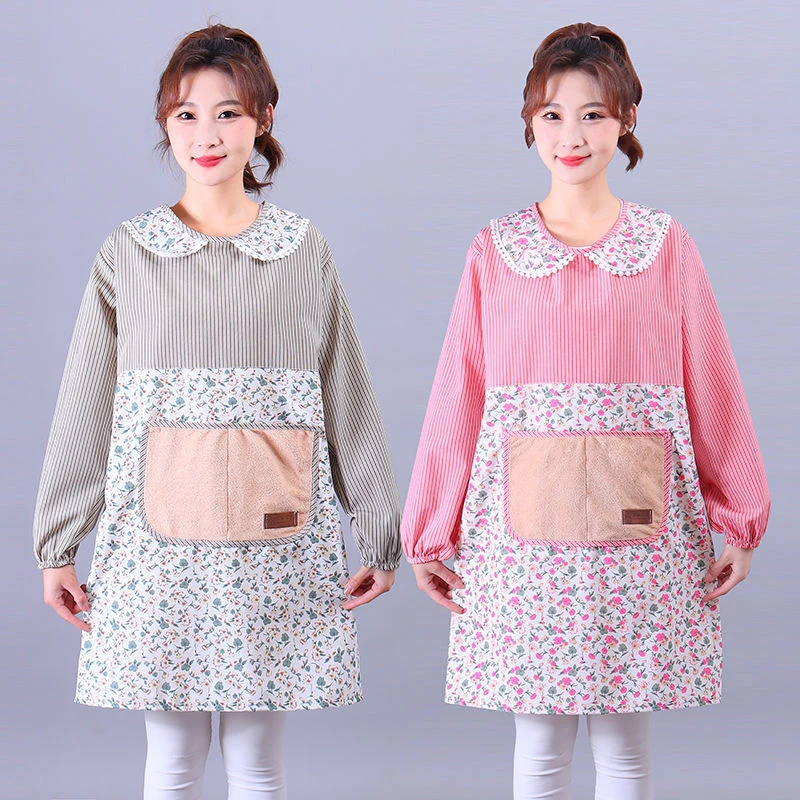 小清新碎花蕾丝围裙透气耐脏家用厨房工作服女反穿衣防污耐磨