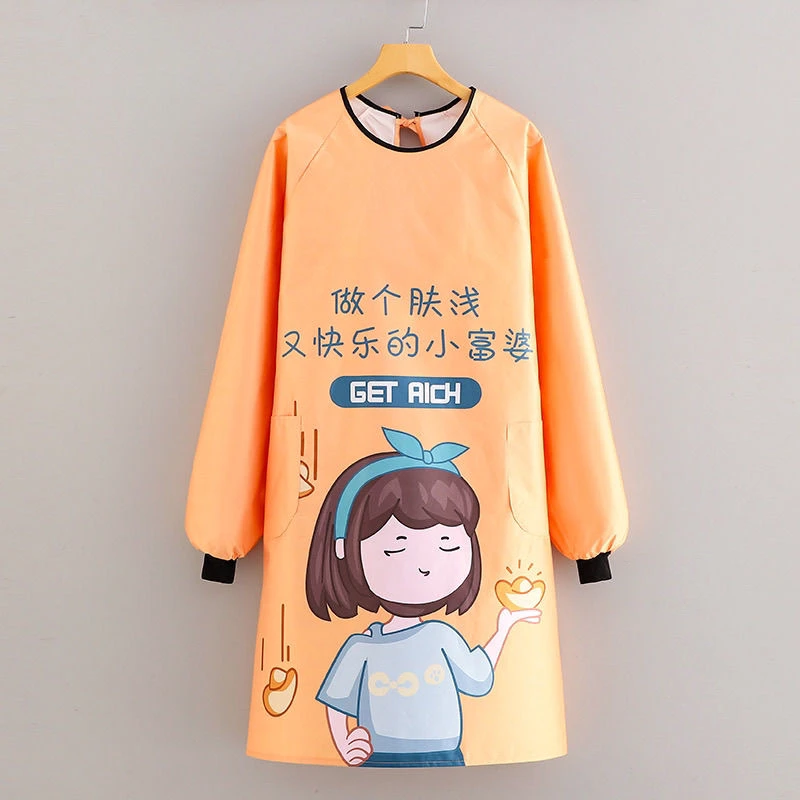 围裙长袖薄款洋气年轻人卡通网红创意防水防油罩衣擦手工作服烹饪