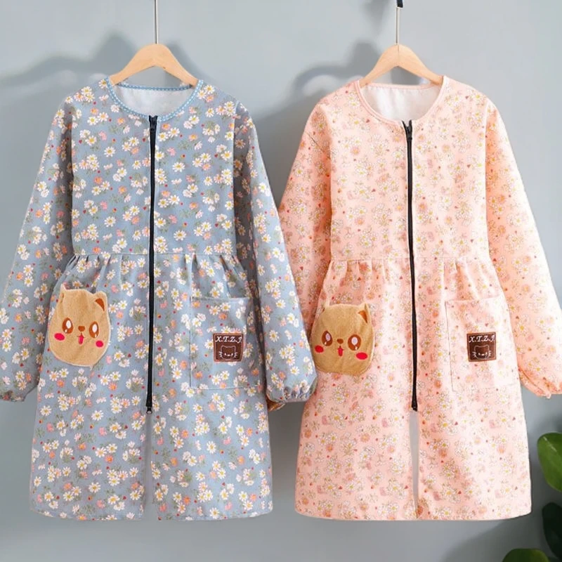 韩版长袖外穿罩衣女厨房家用做饭围裙可爱漂亮大人工作服耐脏耐磨