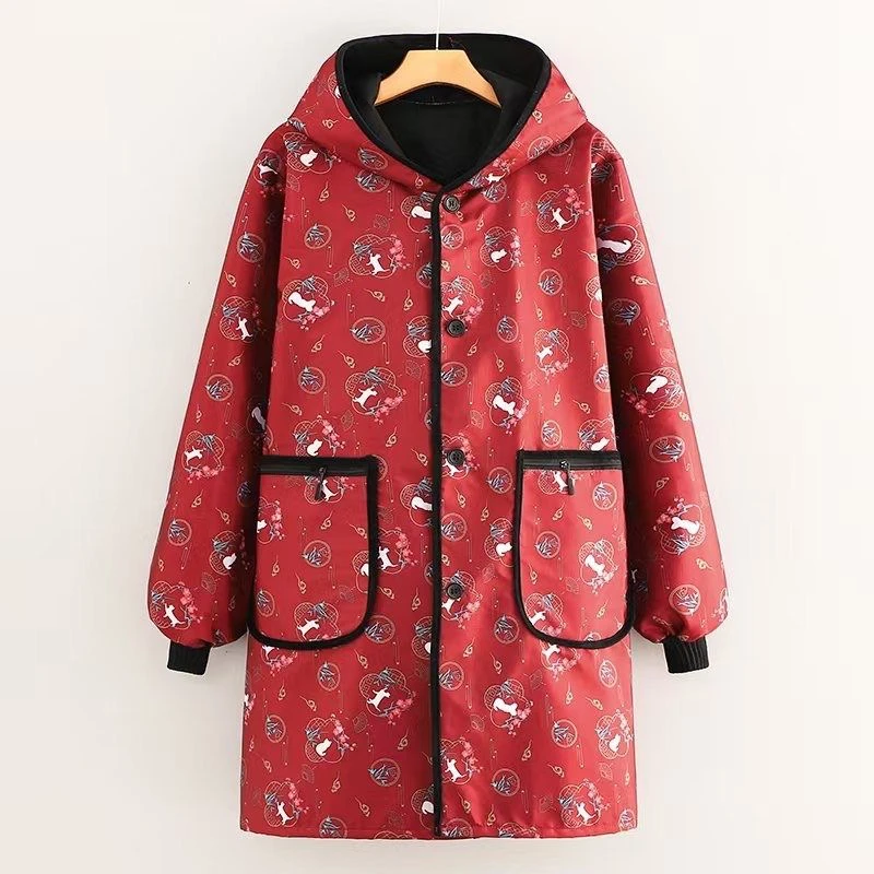 连帽加绒长袖冬季围裙罩衣家用新款厨房做饭防污防脏工作服外套