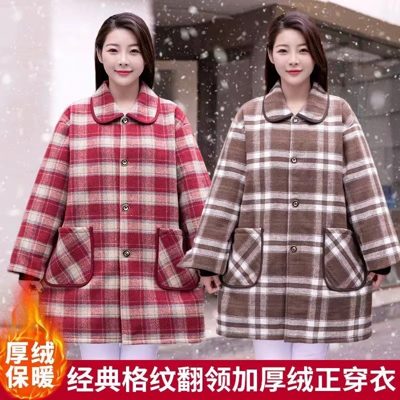 时尚双面穿毛呢大衣秋冬中长款格子外套女士