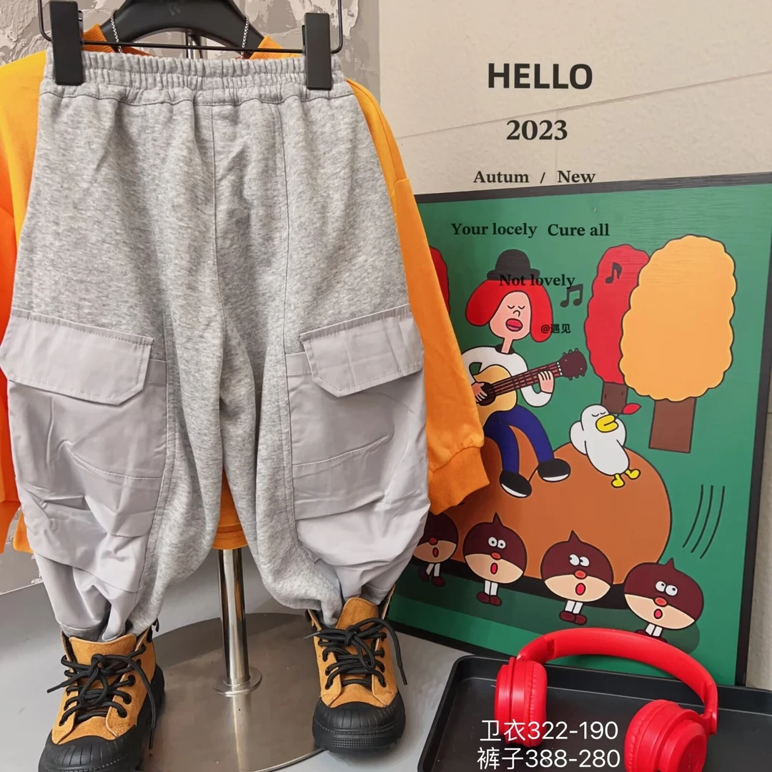 【编号D150】C388-08-儿童后面两大口袋休闲裤  灰色-YJ