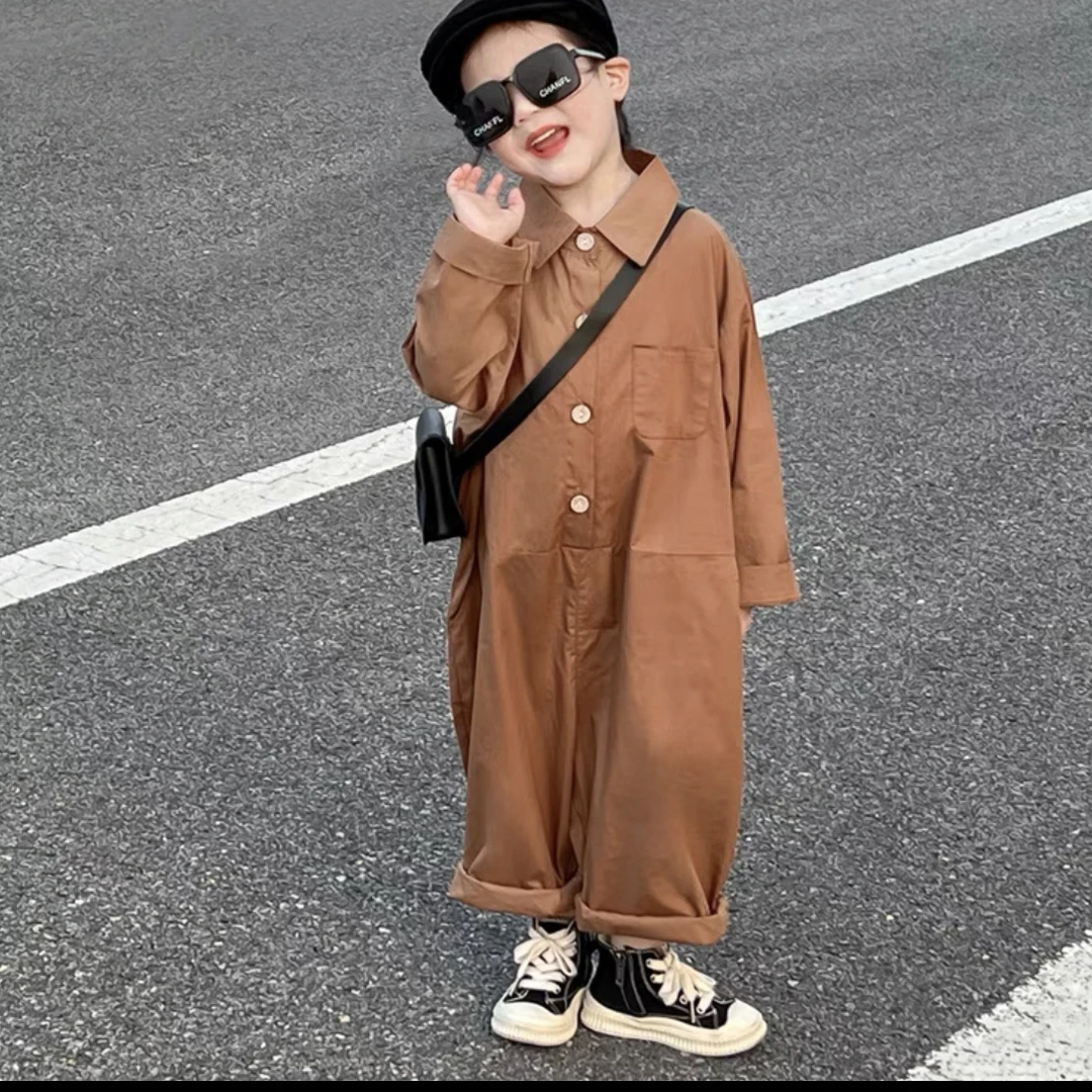 【编号L290】23013-13-儿童翻领连体衣咖色-Heyboobii