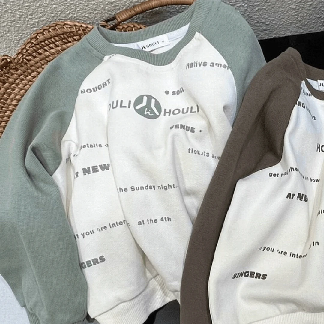 【编号N380】HL20-5CT117-05-儿童字母印花圆领拼色卫衣绿色-HL