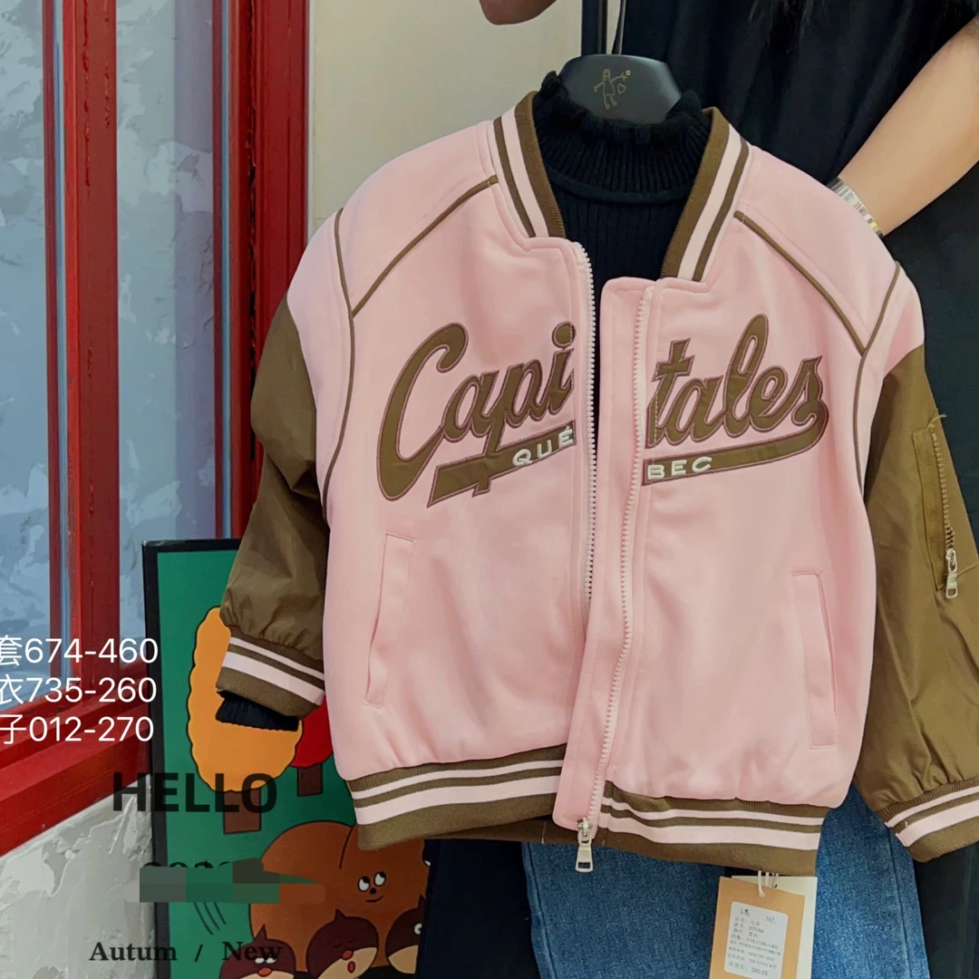 【编号F463】C674-09-儿童 贴布刺绣棒球服外套粉色-YJ