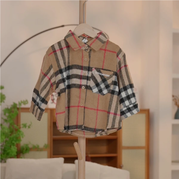 【编号I146】22388-13-儿童格纹时尚衬衫 咖格-Sesamehoney