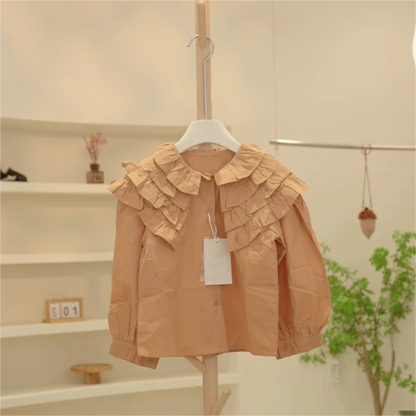 【编号G279】2678-10-儿童叠层花边领衬衫桔色-Sweet Tea