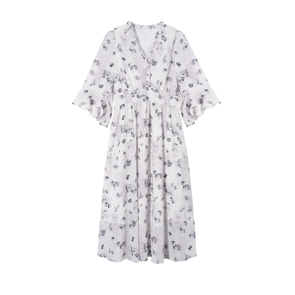 A 10033 夏季蝴蝶碎花女装连衣裙