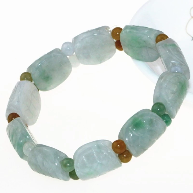 正品天然缅甸A货老坑翡翠三彩冰糯种龟壳龟甲手串手链男女款送证