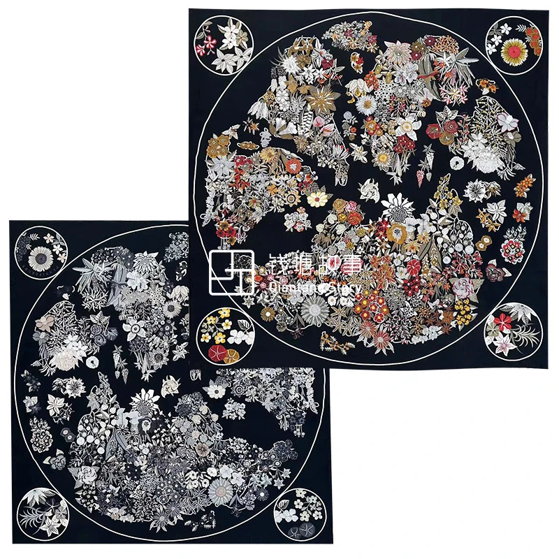 Qiantang Story/钱塘故事巴拿绸-花卉地图，100*100cm