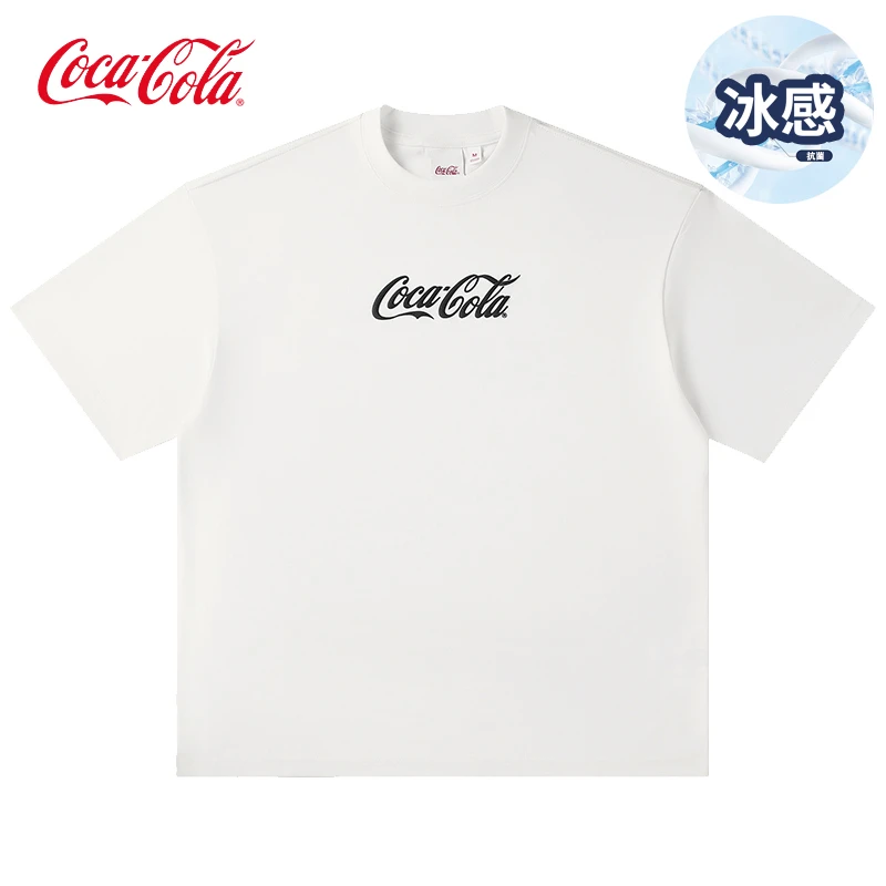 Coca-Cola/可口可乐夏季宽松短袖T恤男潮流圆领简约百搭冰感半袖