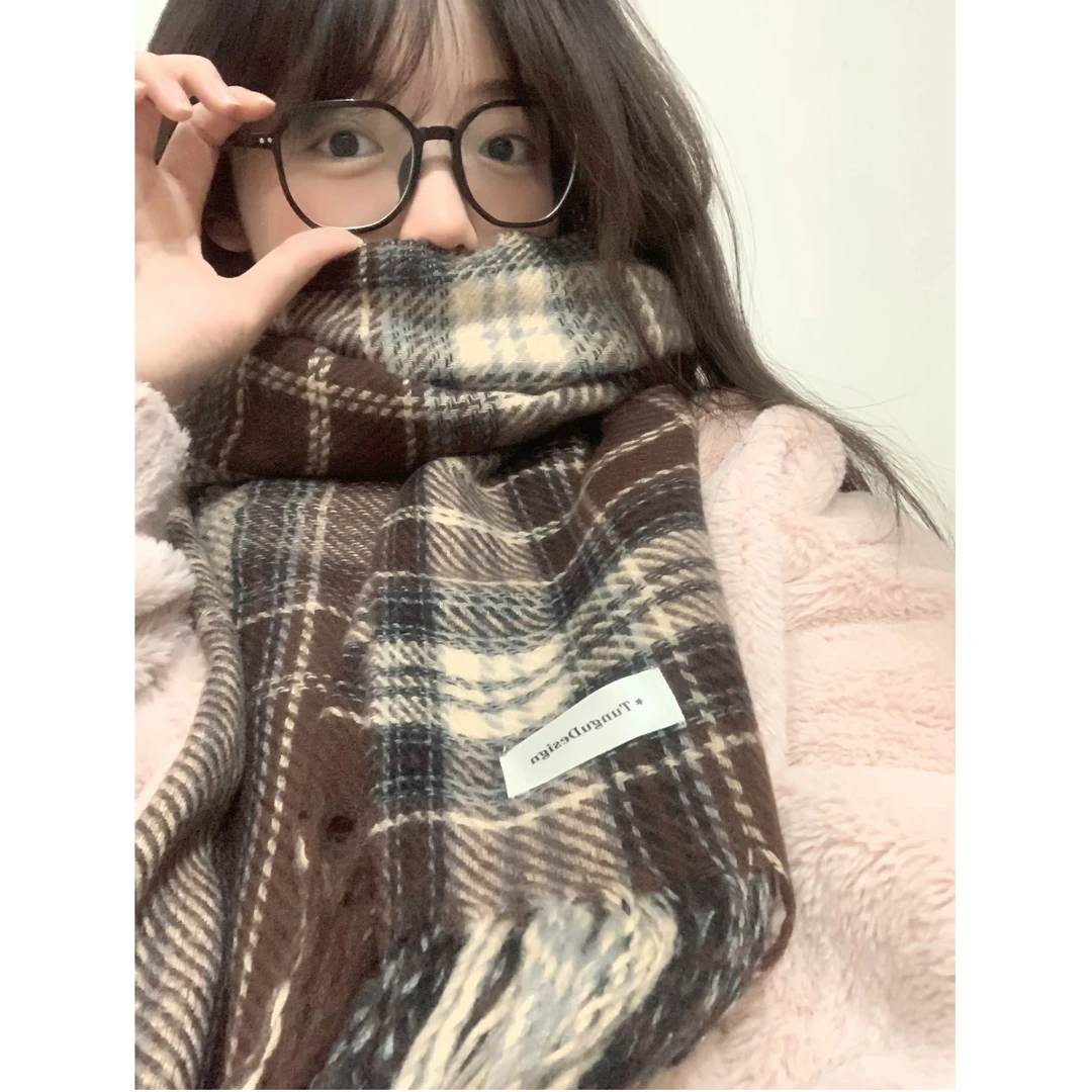 日系软妹秋冬小清新文艺JK格子围巾女学生保暖百搭礼物韩版女围脖