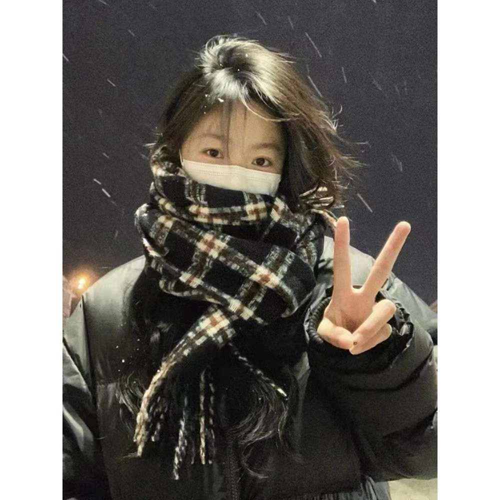格子围巾女冬季韩系百搭氛围感高级感高中生学生保暖围脖2024新款