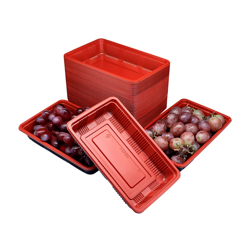 HS-7中红黑底水果包装盒加厚长方形一次性水果盒风幕柜陈列红黑盒