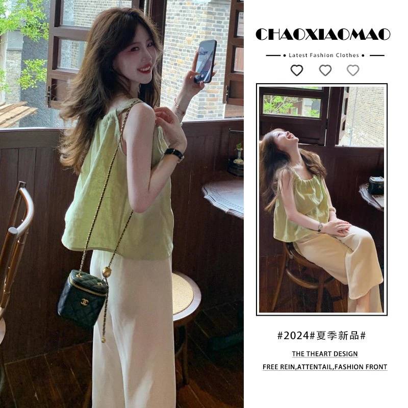 2025年秋冬新款穿搭一整套装女宽松遮肉显瘦背心上衣阔腿裤两件套