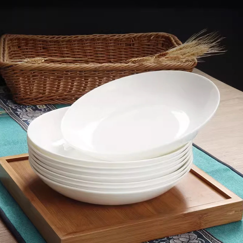 纯白釉下彩7英寸圆深盘子6只家用陶瓷餐盘菜碟子景德镇骨瓷餐具