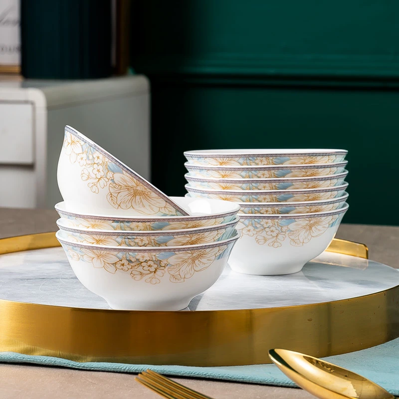 【晗夏牡丹】景德镇陶瓷碗家用酱料碗4英寸小汤碗10个装骨瓷餐具