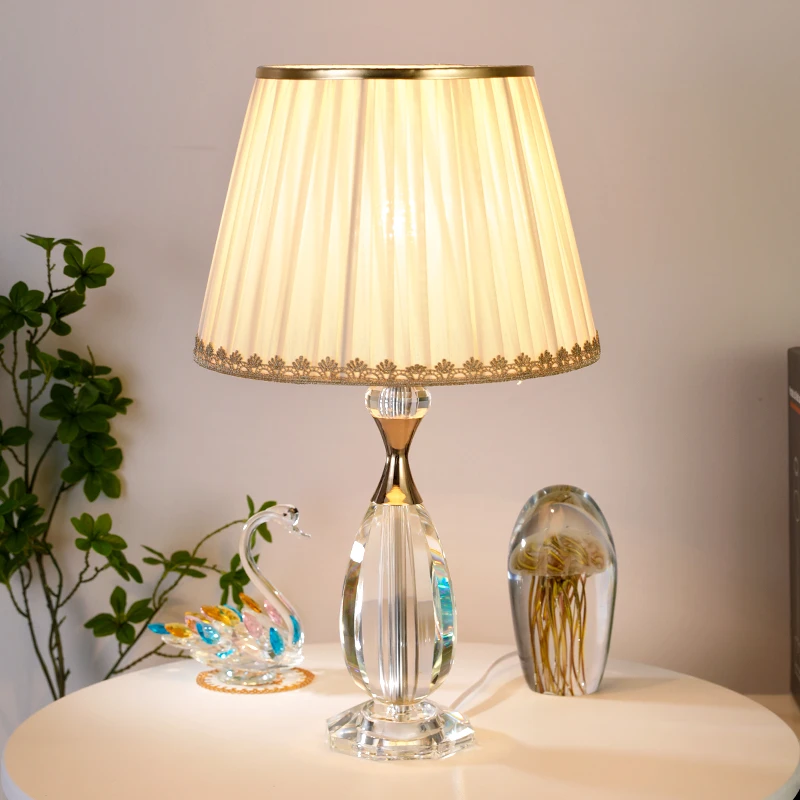 高端美式卧室床头水晶台灯现代简约轻奢简约客厅书房主卧房间家用