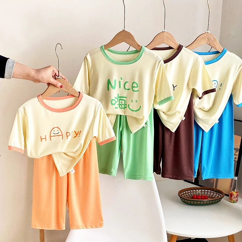 夏季新款莫代尔短袖家居服套装薄款七分袖休闲居家服透气舒适睡衣