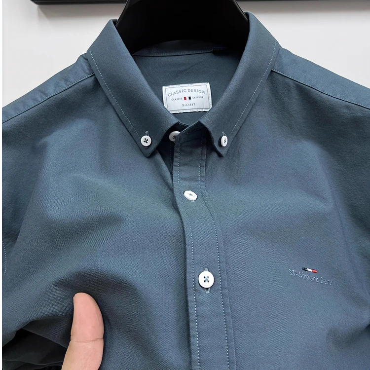 Zero Degree North高档100%纯棉长袖衬衫男春秋季纯色衬衣牛津纺