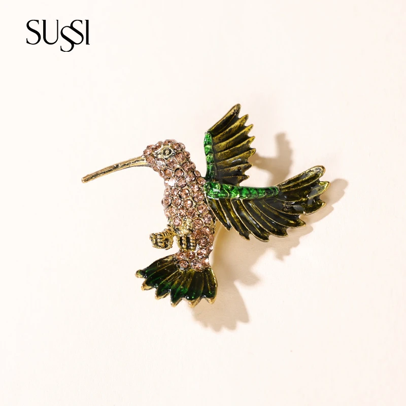 金绿色蜂鸟胸针