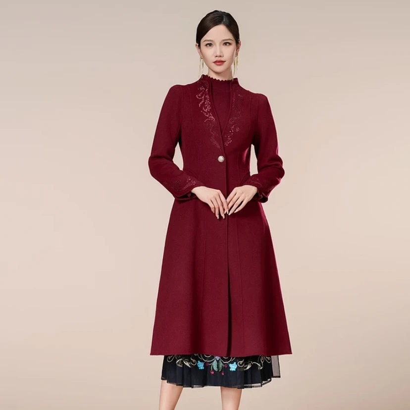 【安哥拉酒红福利款】2024年喜装日常百搭高级感刺绣长款外套