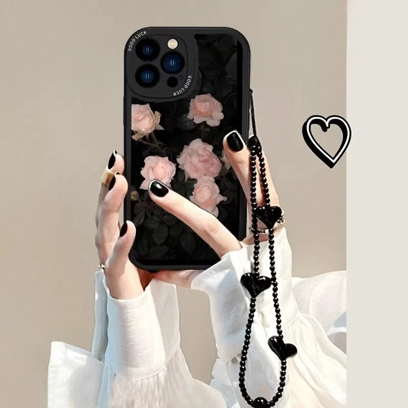 高级粉玫瑰适用苹果16promax手机壳网红气质时尚iPhone17pro女15p