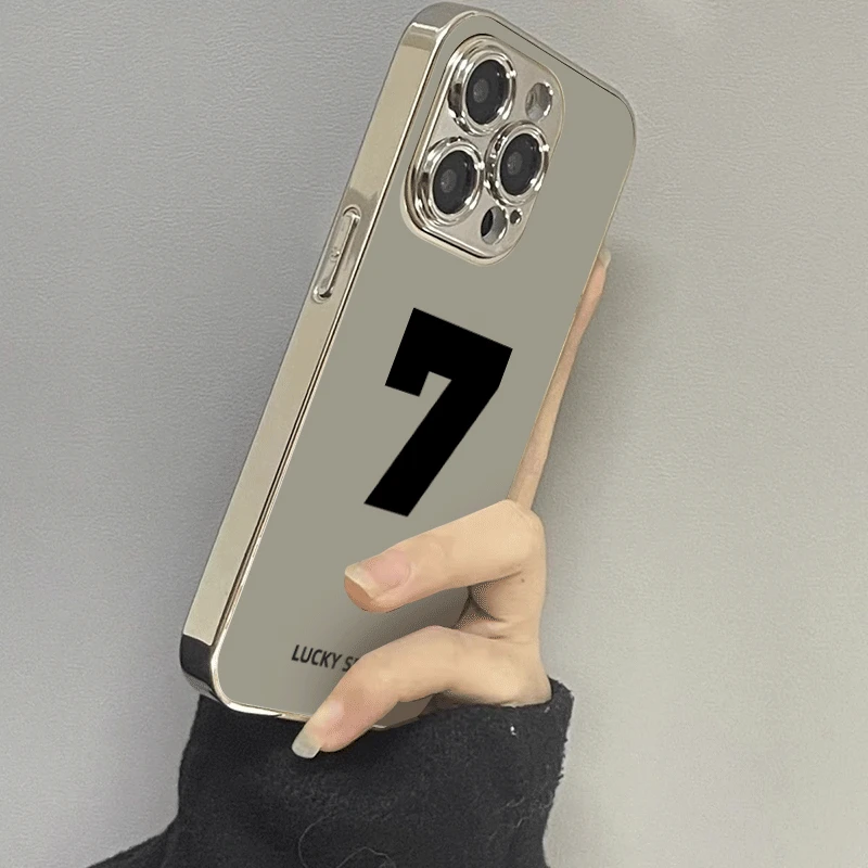 幸运数字适用苹果16promax手机壳简约镜面iphone 17pro创意15pro
