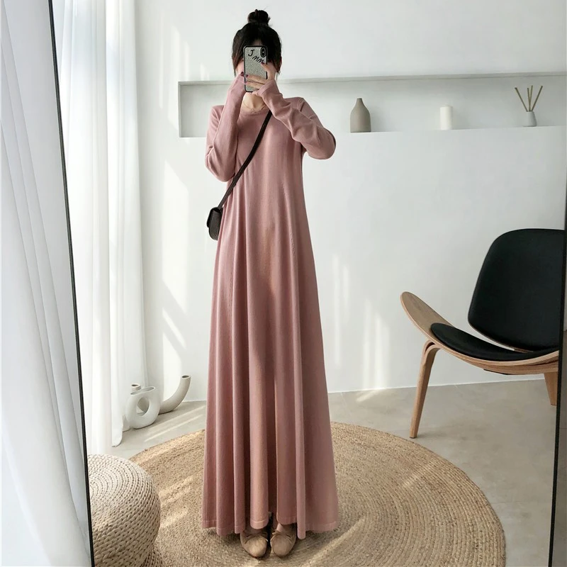 #8300超长款毛衣裙过膝女新款秋冬宽松打底内搭针织连衣裙长裙