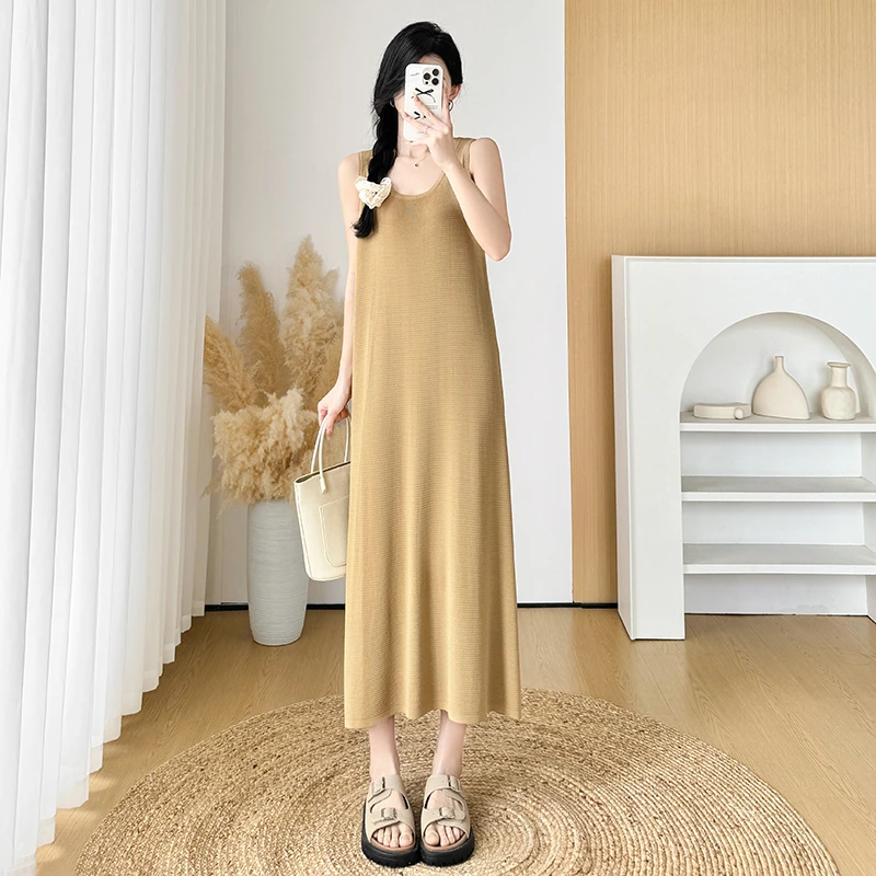 #B1245长款无袖背心吊带针织连衣裙女夏季新款冰丝薄款显瘦宽松