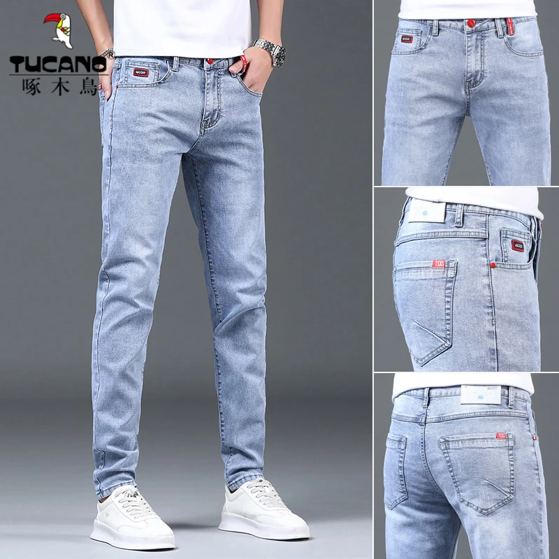 啄木鸟男士新款直筒修身休闲牛仔裤春秋季弹力百搭舒适简约长裤子