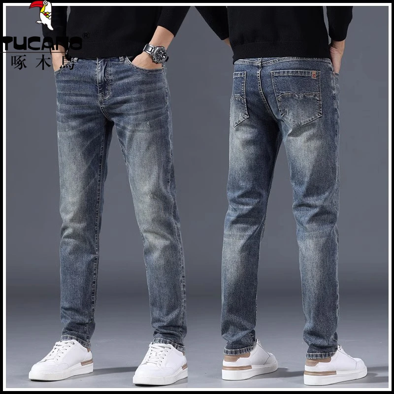 啄木鸟春秋季男士直筒修身弹力牛仔裤新款百搭休闲舒适潮牌长裤子