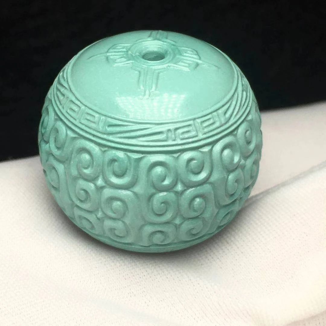 湖北十堰竹山原矿绿松石回纹珠锁骨珠配珠吊坠