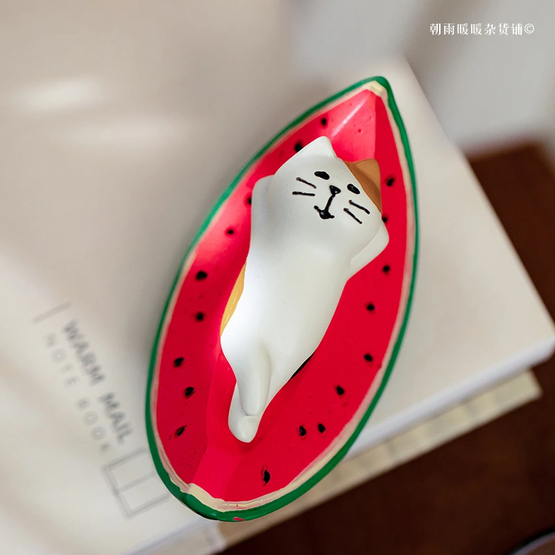 ins治愈系解压桌面摆件高级感可爱迷你卡通西瓜猫咪便签夹工艺品