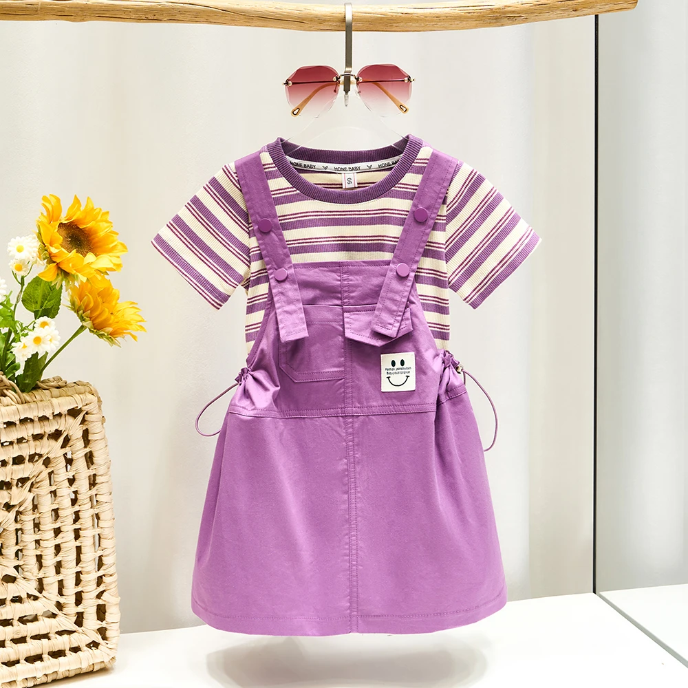 亲子装2025夏季新款女童韩版时尚背带裙套装母女装洋气条纹两件套
