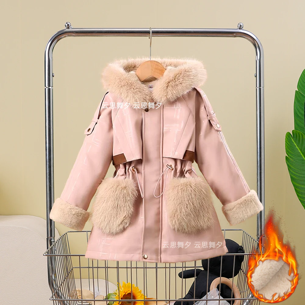 亲子装冬季新款女童时尚收腰加绒加厚皮外套母女装中长款派克服潮