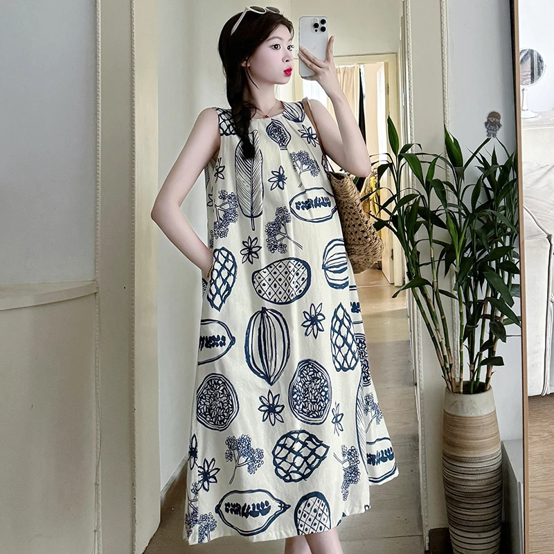 孕妇连衣裙夏季新款宽松显瘦时尚无袖背心裙百搭减龄A字连衣裙