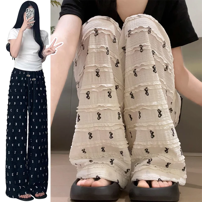 生完也能穿孕妇蛋糕裤阔腿裤夏季薄款小碎花直筒宽松蕾丝拖地裤子