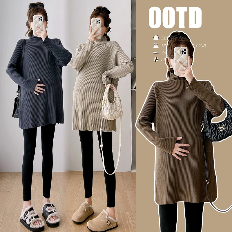 孕妇秋冬毛衣时尚新款外穿洋气宽松显瘦中长款孕妇针织打底毛衣