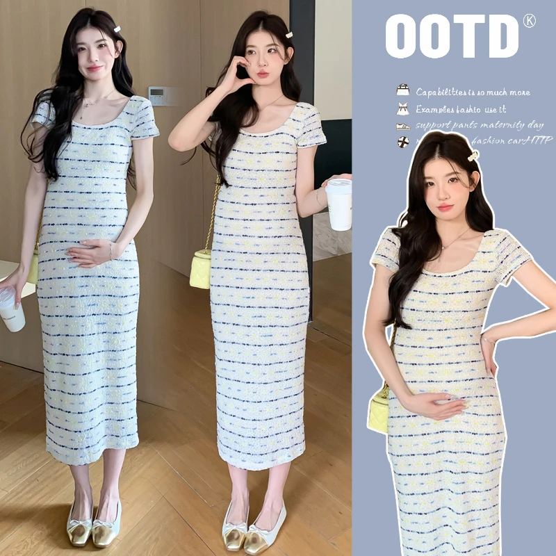 孕妇夏季连衣裙新款网红韩版显瘦时尚气质夏季短袖辣妈孕妇裙子